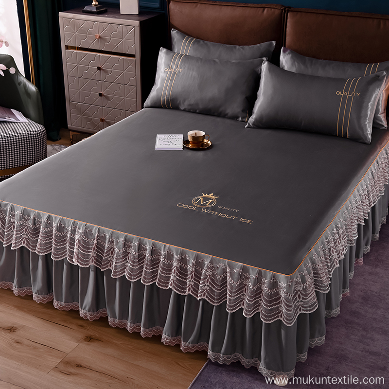 100% ice Silk Customized Logo Pattern bed skirts