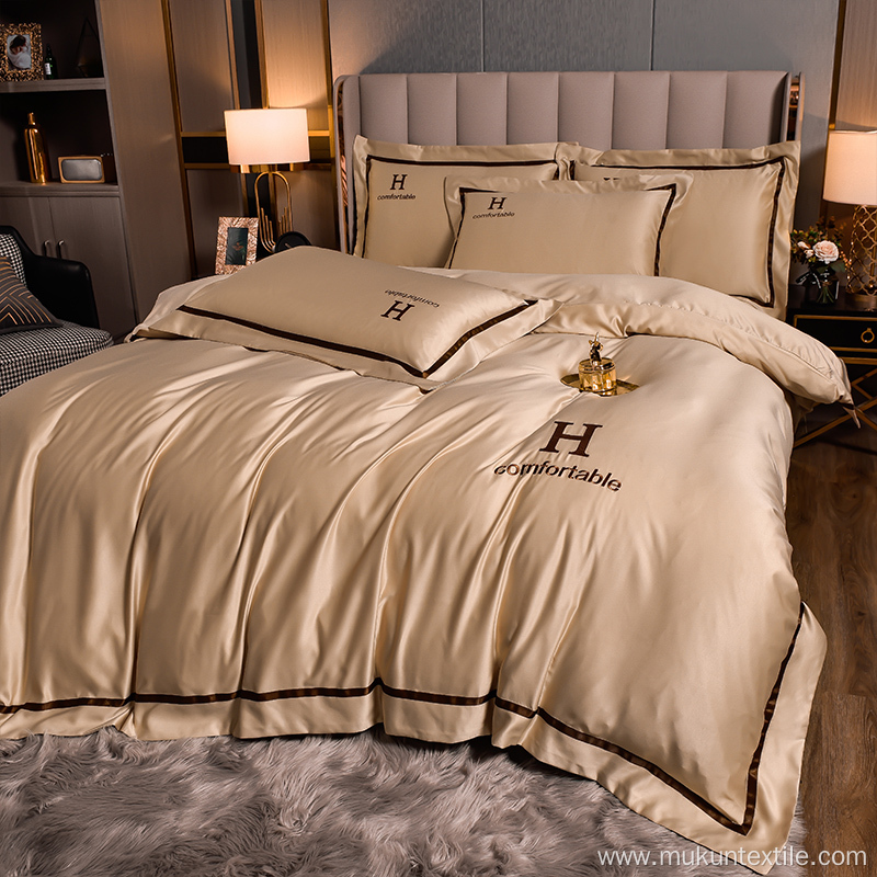 Manufacuter embroidery solid Washed silk bedding set