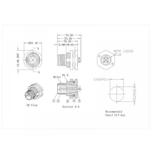 Male Lock Front PG9 D-Code Solder Type