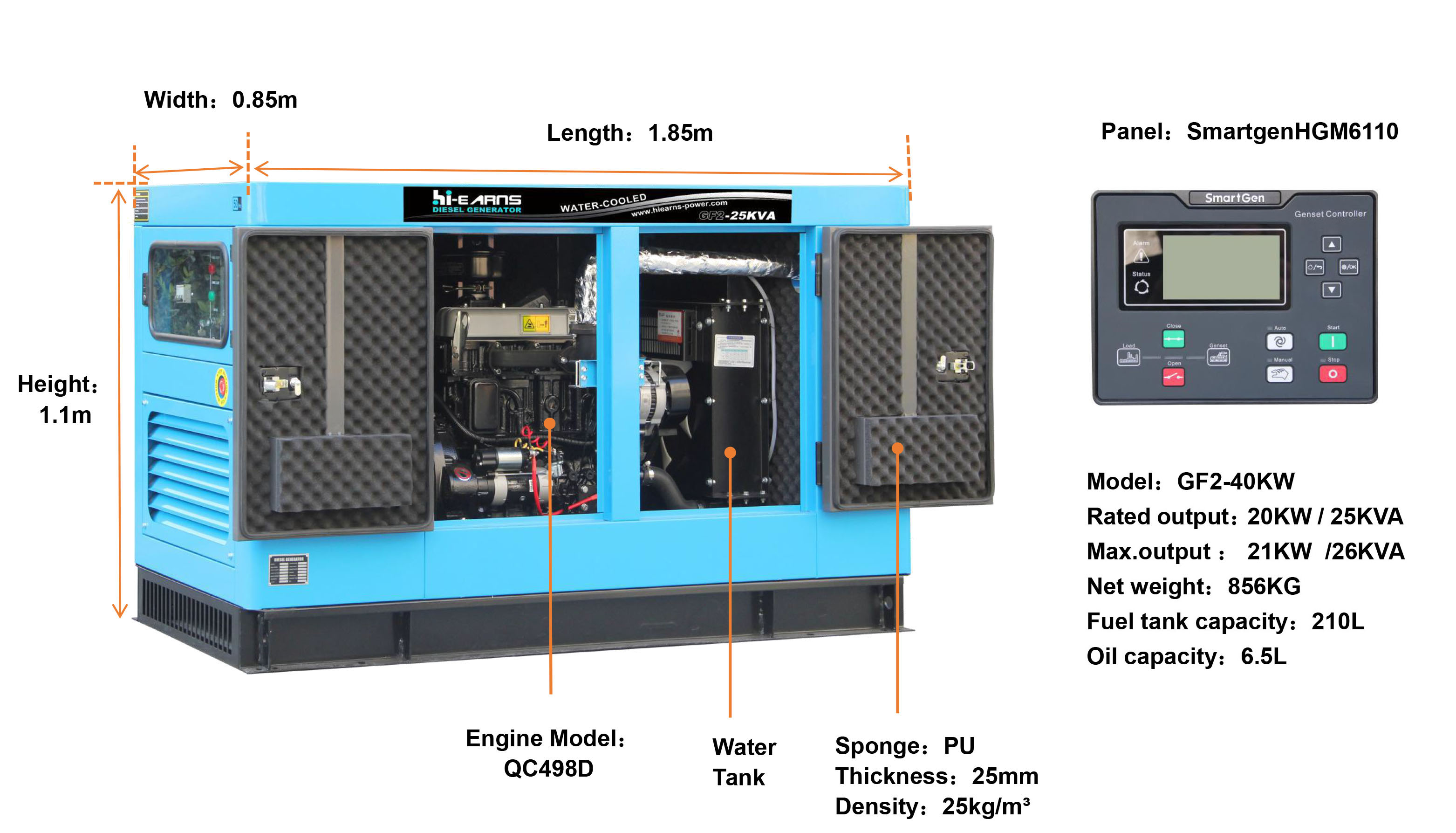 Water-cooled four cylinder Chinese famous engine 20kw/25KVA diesel generator