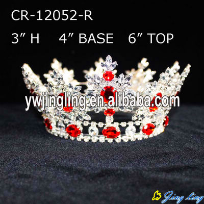 Full Round Red Rhinestone Beauty Queen Crown