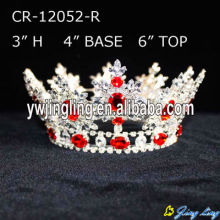 Completo redondo rojo Rhinestone corona de reina de belleza