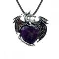 Gemstone Crystal Heart Alloy Wings Dragon & Pterosaur Stone Neclace Natural Quartz Dragon Charm Pendants Choker Anniversary Gift