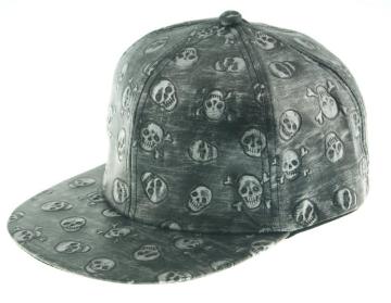 Ladies Hot Selling Skull Printing Pu Snapback Cap
