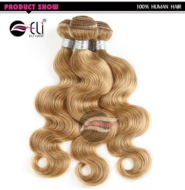 Fashionable Blonde Brazilian Hair Color 27,Double Weft Sew In Human Hair Weave Ombre Hair Extensions