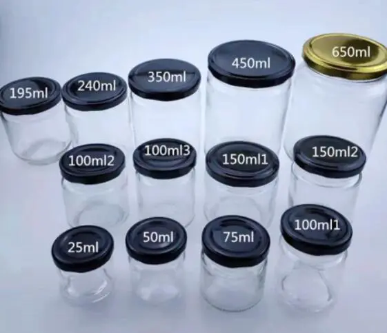 1oz 2oz 4oz 6oz 8oz 12oz 16oz 32oz Cylinder Transparent Storage Honey Glass Jars with Screw Metal Caps