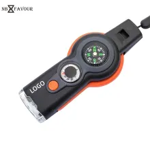 Outdoor Survival Safety Whistle with LED Light Compass Magnifier