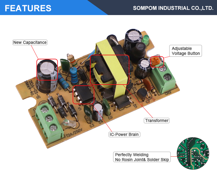 SOMPOM 110/220V ac to 12V 1A dc Switching Power Supply for led strip