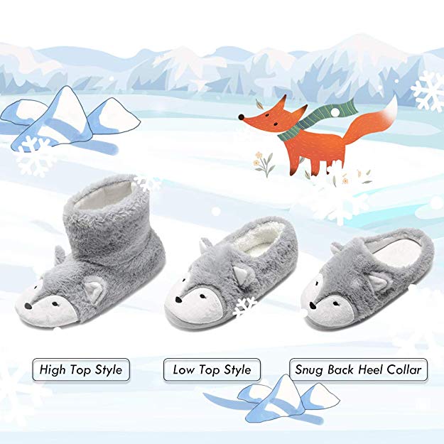 Women Cute Animal Slippers Fox Comfort Plush Memory Foam Warm House Slippers Indoor Outdoor