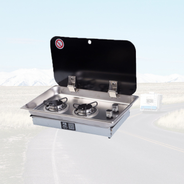 Lightweight Tempered Lid 2-Burner Propane RV Cooktop Stove - Silver