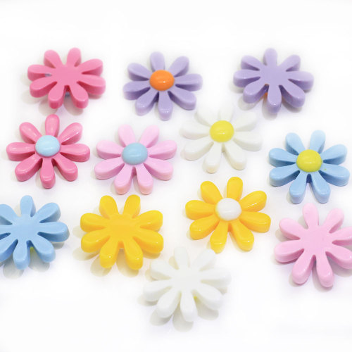 Multi Color Fancy Daisy Flower Shaped Resin Cabochon Flat Back Beads Girls Clothes Hair Accessories Charms