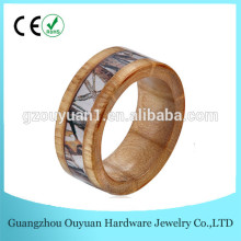 8MM New Polished Wood Ring, Real Wood Ring with Tree Camouflage Inlay