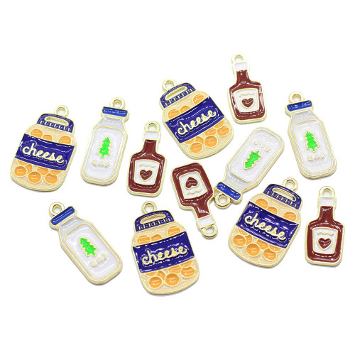 100Pcs/Lot Enamel Food Bottle Charms Novelty Gold Tone Drink Bottle Pendants For Earring Necklace Jewelry And Crafting Supplies