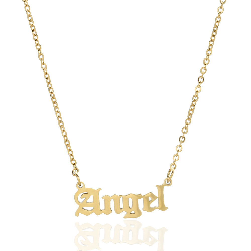 old english letter ANGEL pendant necklace stainless steel alphabet letters stainless steel letter necklace