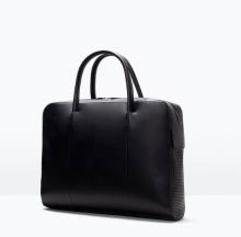 Casual genuine leather punching mens bag metal zipper