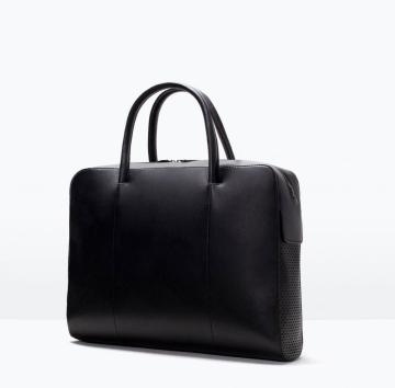 Casual genuine leather punching mens bag metal zipper