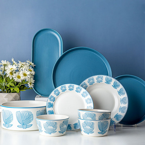 Blue Alice Makanan Peralatan Makan Malam Kitchen &amp; Tabletop Porselin Makan Malam Porselin Set Stoneware Tabeware Gaya Eropah