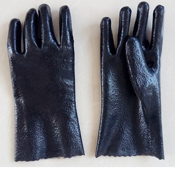 Black Single Dipped. Rough Finish.Gauntlet PVC Glove 30cm