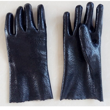 Black Single Dipped. Rough Finish.Gauntlet PVC Glove 30cm