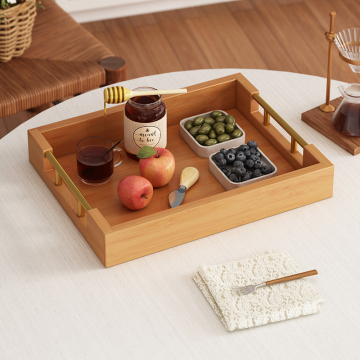 Bamboo Serving Tray with Gold Handles