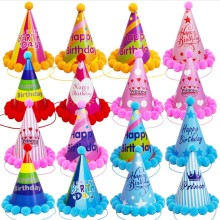 Wholesale Custom Plush Ball Birthday Party Hats with Pom-pom for Baby Shower