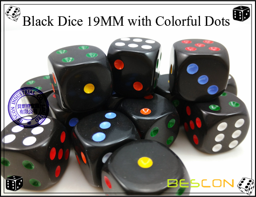 Schwarze Würfel 19MM mit bunten Punkten-3 Black Dice 19MM with Colorful Dots-3
