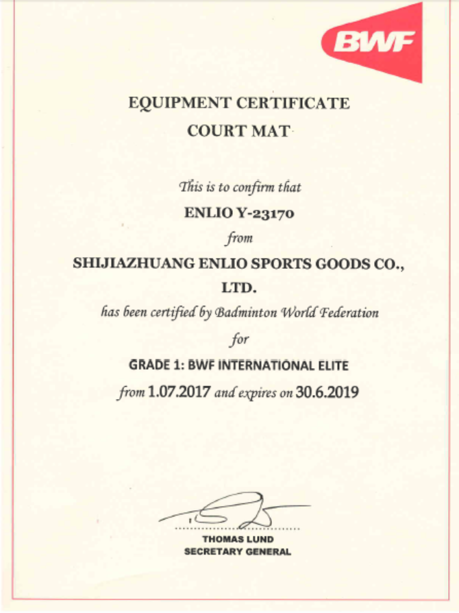 BWF certificate for Y23170