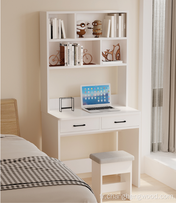 Bureau d&#39;ordinateur en bois moderne avec étagère et tabouret