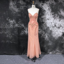 OEM Deep V Neckline Spaghetti Strap Lace Beaded Sleeveless Women Prom Dress