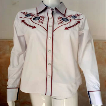 Elegant Embroidery Women's Long-sleeve CVC Shirts