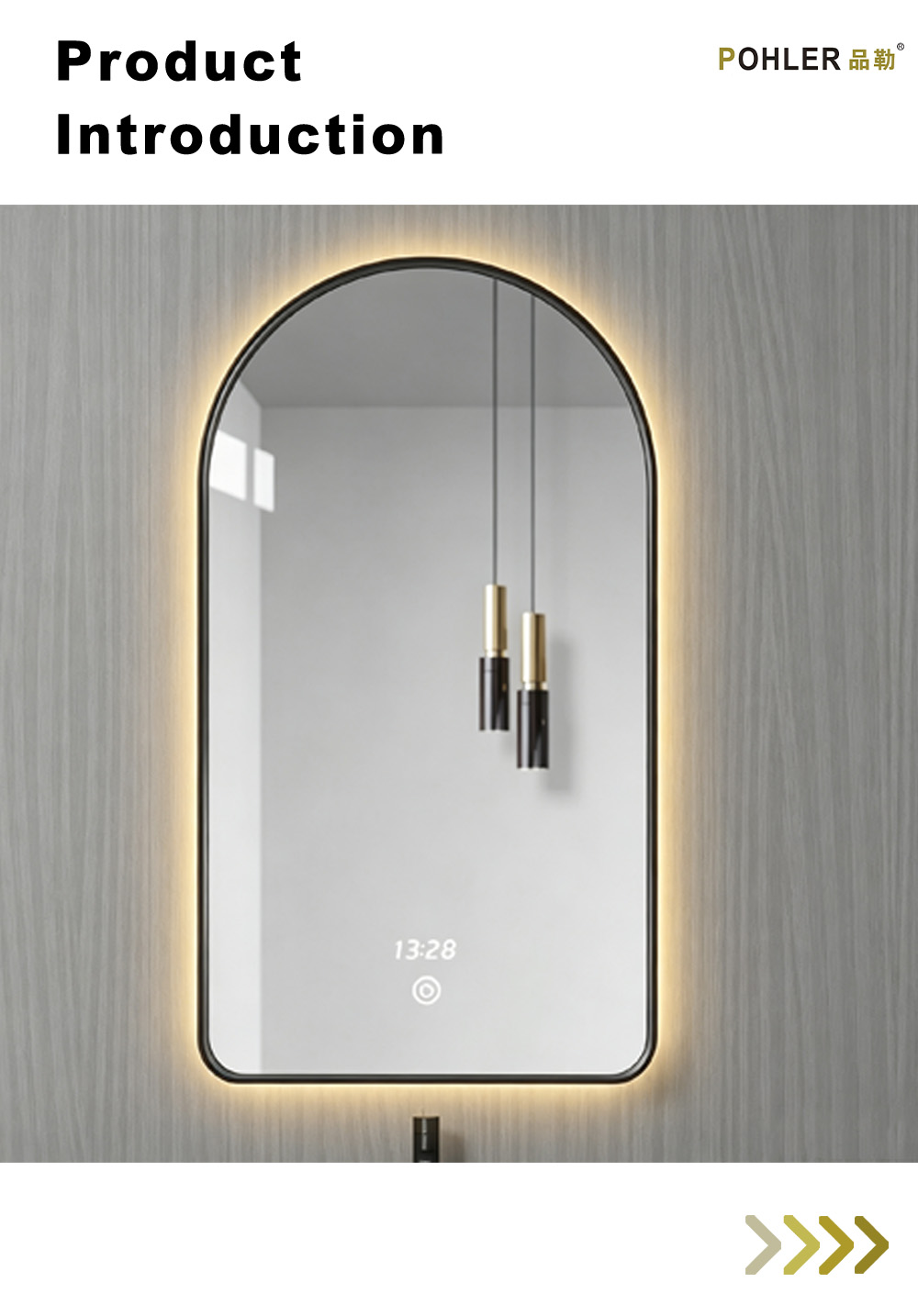 D016 Зеркало для ванной комнаты со светодиодной подсветкой и черной рамкой X D016 Arch Black Frame LED Bathroom Mirror X