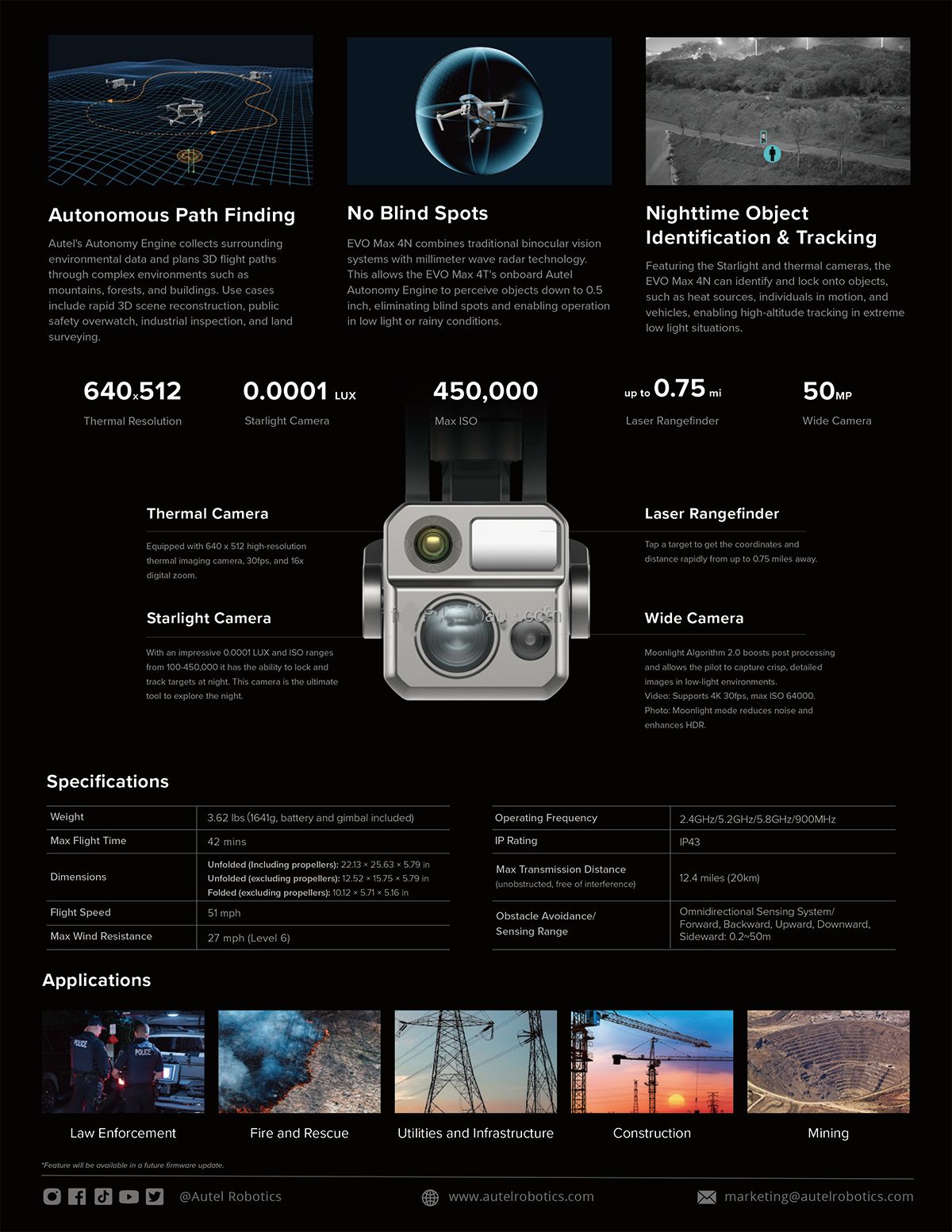 MAX 4N Autel Robotics EVO 4T Thermal Imaging Camera Mapper UAV Drone Night Defense Safety Version Altar PRO Autel EVO MAX 4N