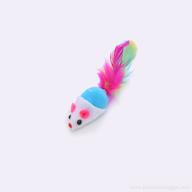 Colorful feathers mouse interactive cat toy