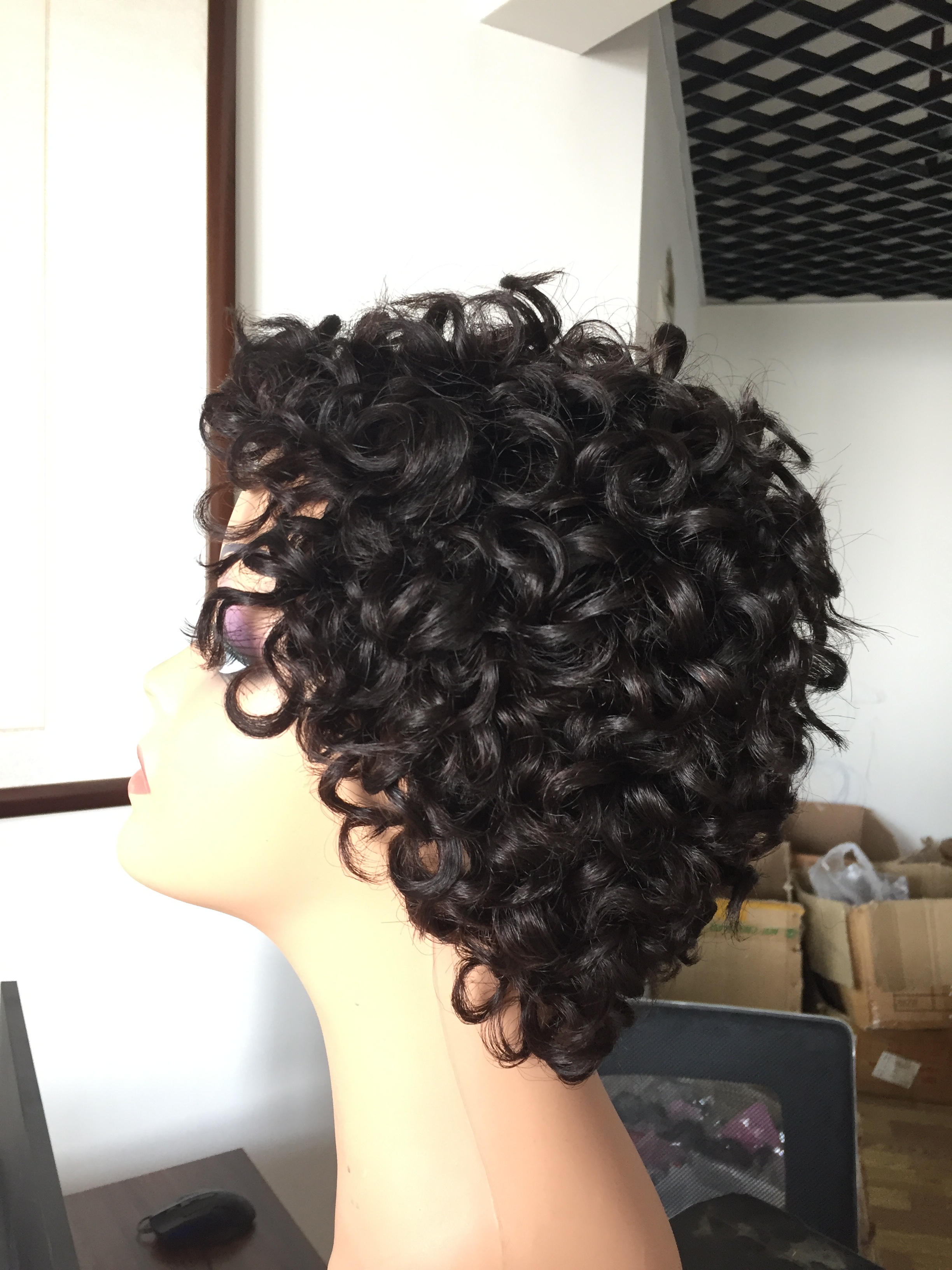 100% wholesale virgin brazilian hair vendors raw human hair wigs hot product short pixie cut curly machine made human hair wig