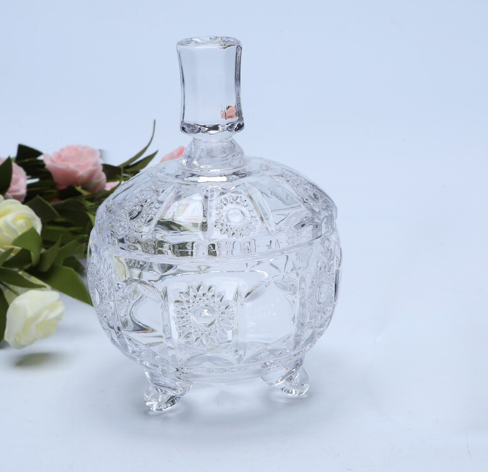 Br 1837sunflower Pattern Glass Candy Jar With Lid Storage Bottles