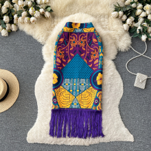 Niche Holiday Print High-Waisted Slimming Fringe Patchwork Skirt