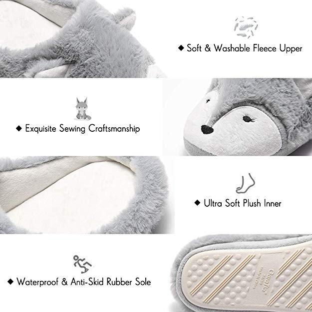 Women Cute Animal Slippers Fox Comfort Plush Memory Foam Warm House Slippers Indoor Outdoor