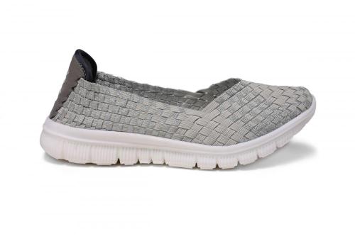 Light Grey Shiny Braid Flexible Upper Woven Pumps