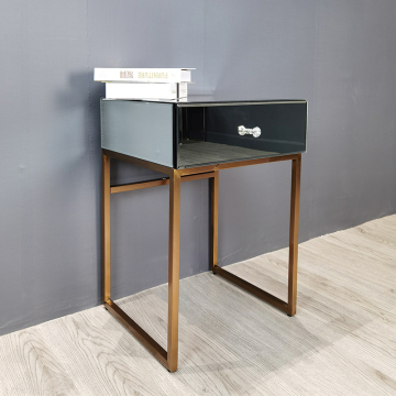 wood mirrored nightstand bedside table