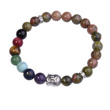 Pulsera de Unakite Buddha 7 Chakra Gemstone Alloy Beads Jewelry Bangle