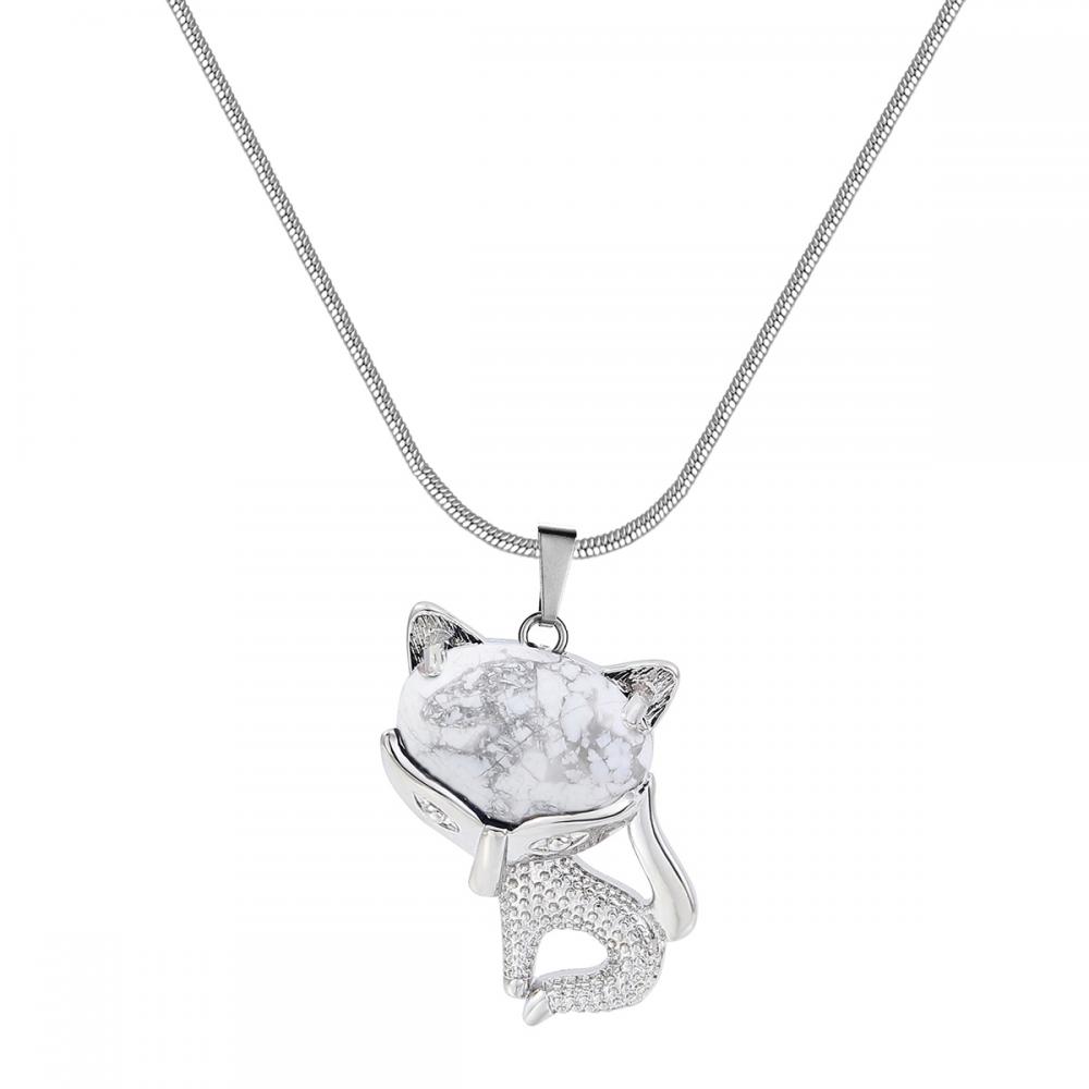 Collier Fox Luck Howlite pour femmes Hommes guérir énergétique Crystal Amulet Animal Pendant Gemstone Jewelry Cadeaux