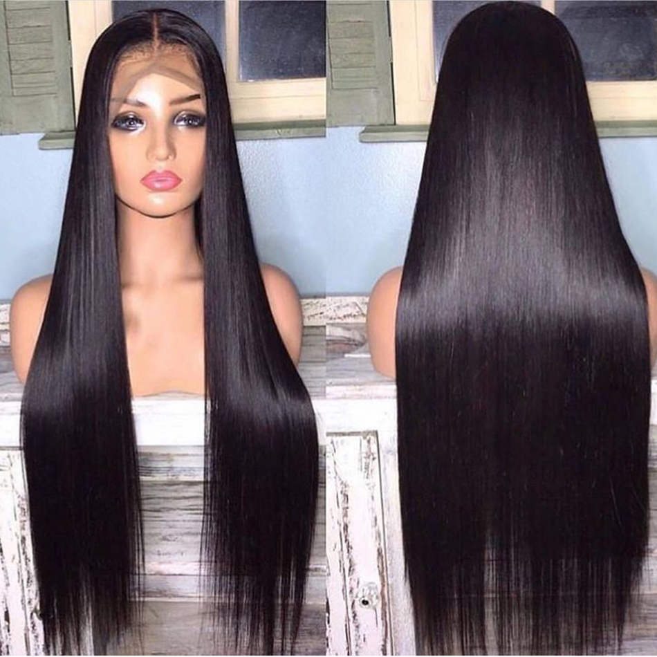 Natural Color Long Swiss Lace Straight Hair Wig For Black Women 100% Raw Indian Human Hair Lace Front Wig