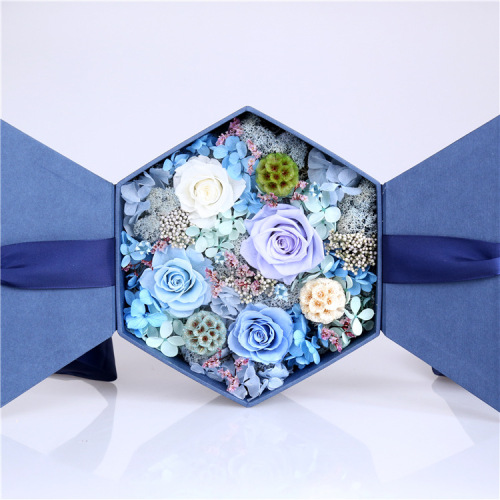 Diseño de cinta hexagonal de la caja de regalo de flores secas a granel