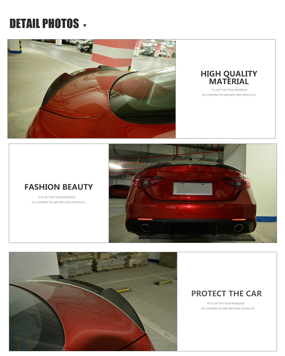 Carbon Fiber Giulia Rear Spoiler for Alfa Romeo Giulia Quadrifoglio Style Sedan 4-Door 2015-2017