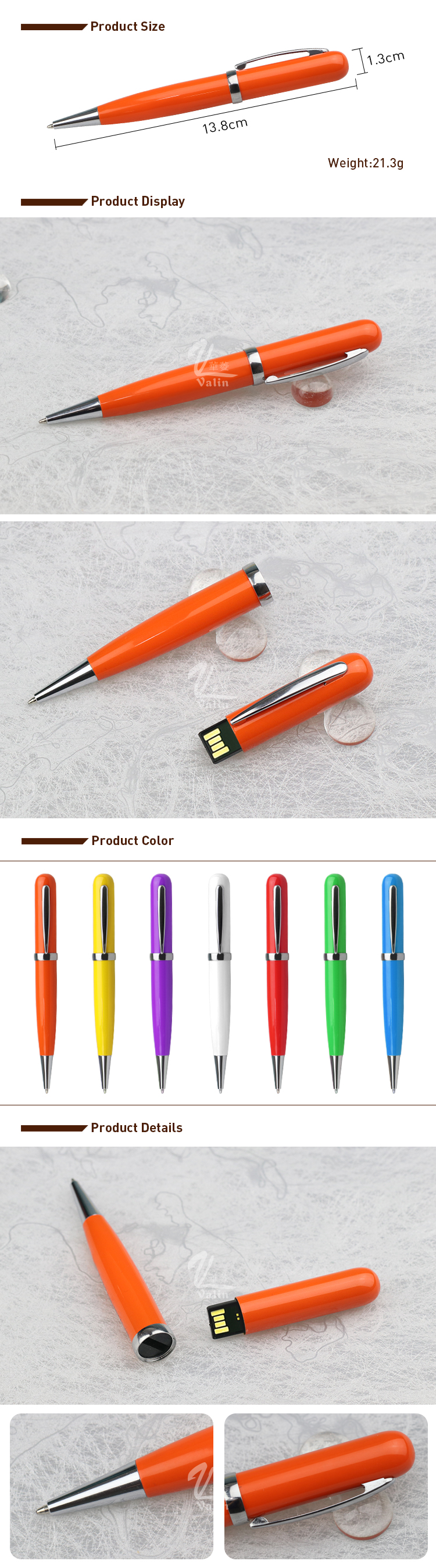 Factory wholesale usb flash drive usb metal ball pen drive 8gb 16gb 32gb