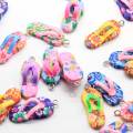 Polymeer Klei Flip Flop Bedels Hangers Schoen Bedels Nieuwe 3D Bloem Strand Kawaii 100 stks 30 MM 10 * 12 * 30 MM Decoratie QIN-YX186 Multi