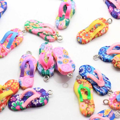 Polymeer Klei Flip Flop Bedels Hangers Schoen Bedels Nieuwe 3D Bloem Strand Kawaii 100 stks 30 MM 10 * 12 * 30 MM Decoratie QIN-YX186 Multi