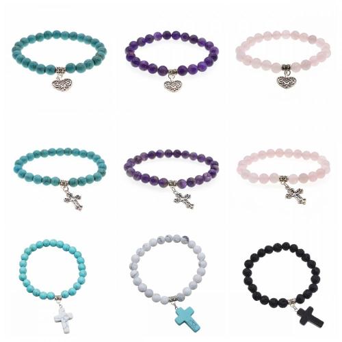 Natural Chakra Gemstone 8MM Round Beads Charms Bracelet