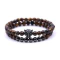 Pulsera de leopardo de moda con 6MM pulsera de cuentas para hombres joyas