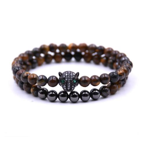 Fashion Leopard Bracelet With 6MM Beads Bracelet For Men Jewelry